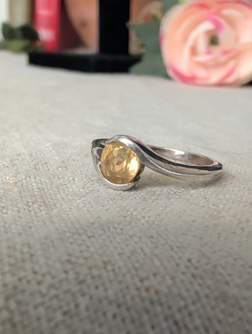 Kabana Vintage Sterling Silver Citrine Bypass Ring Size 6.5